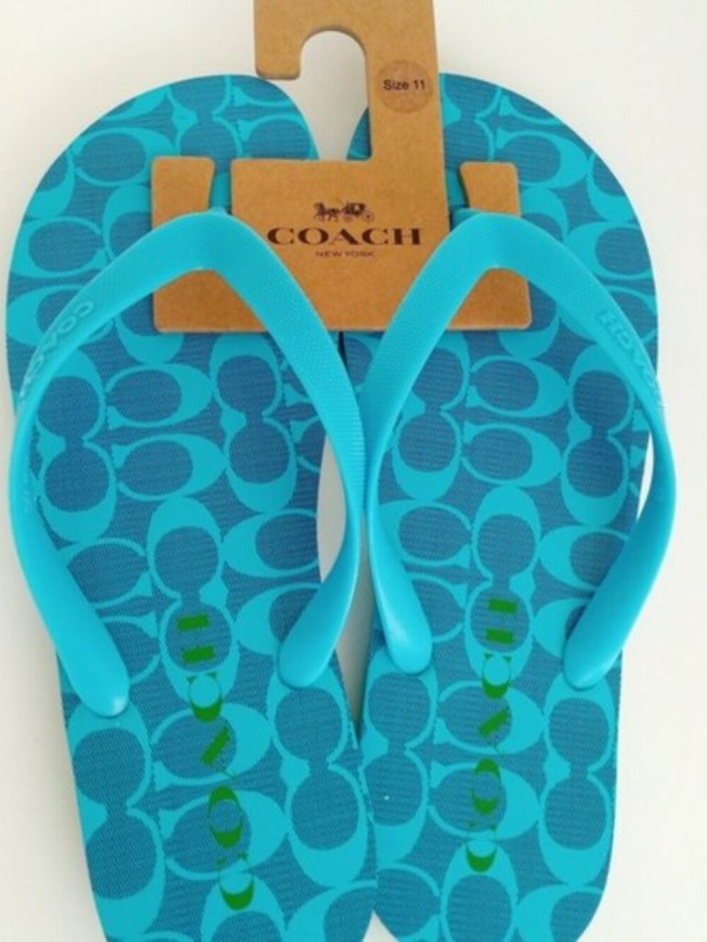 New Coach Signature Monogram Zak Flip Flop Parrot Blue Women's Size 11